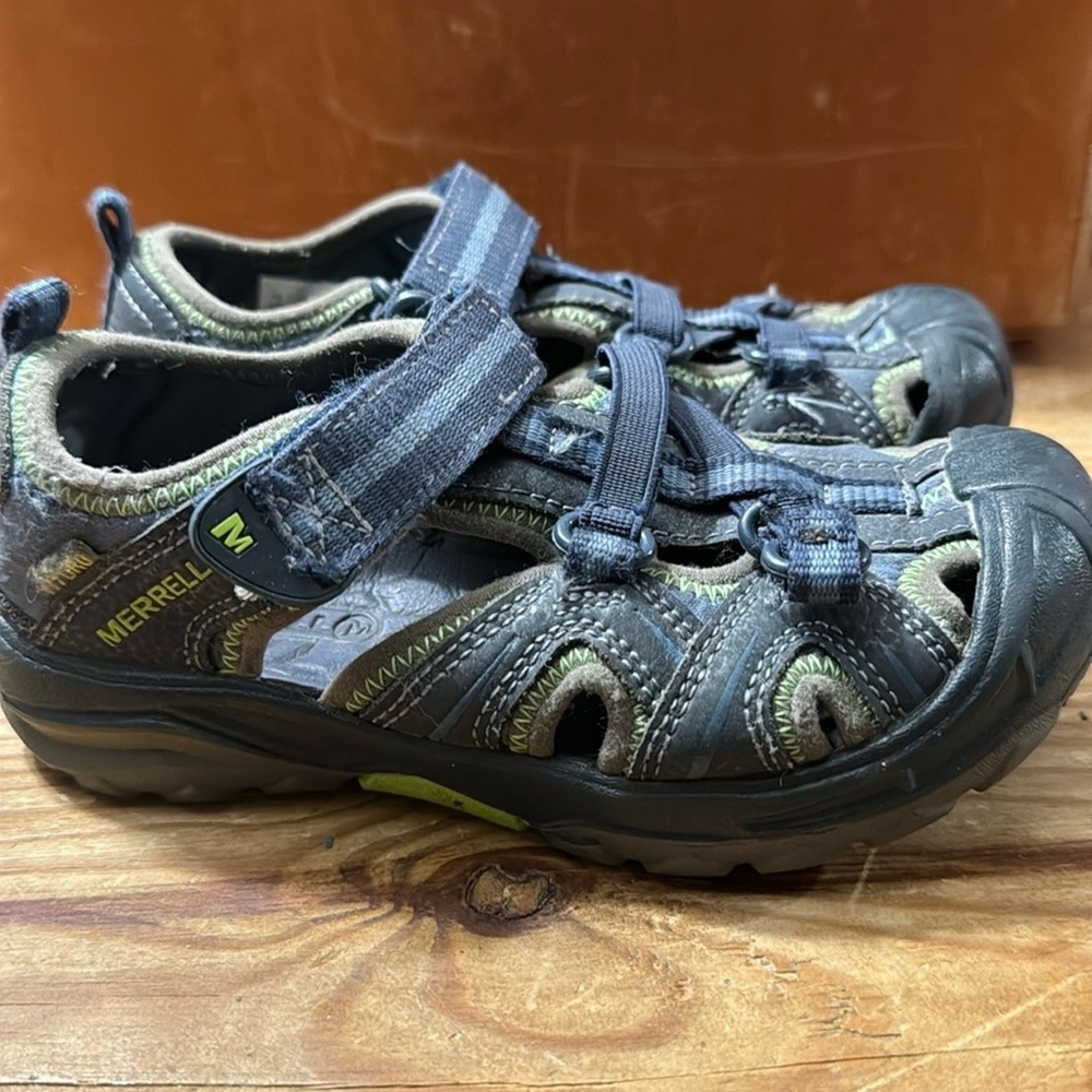 Merrell hydro sandals with leather upper size 12M‎ blue gray Kids